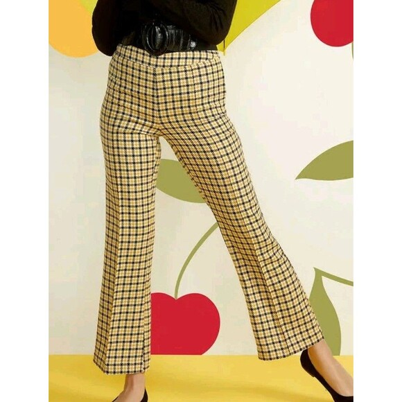 ModCloth About to Bloom Cropped Pants Yellow Black Checkered Soft Size 8 - Picture 1 of 12